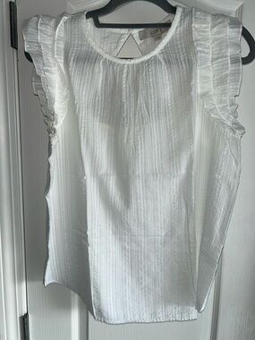 LOFT White Ruffle Sleeve Textured Sleeveless Top Small NWT